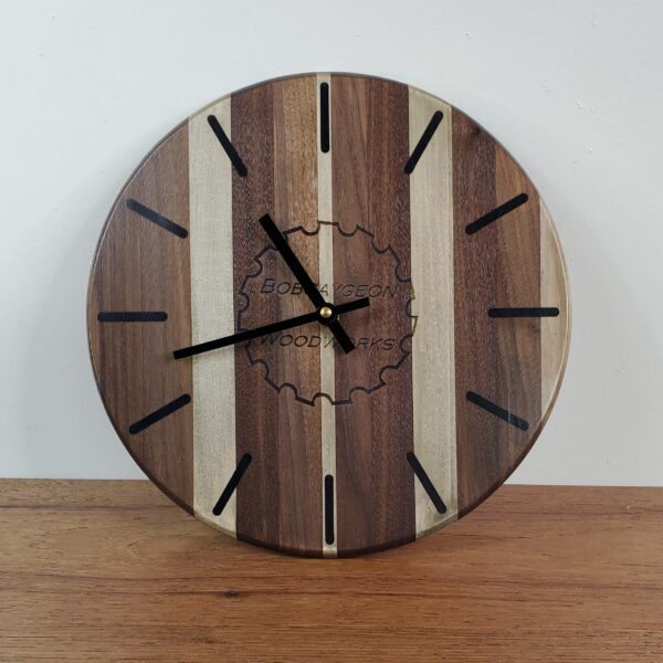 Walnut and maple clock